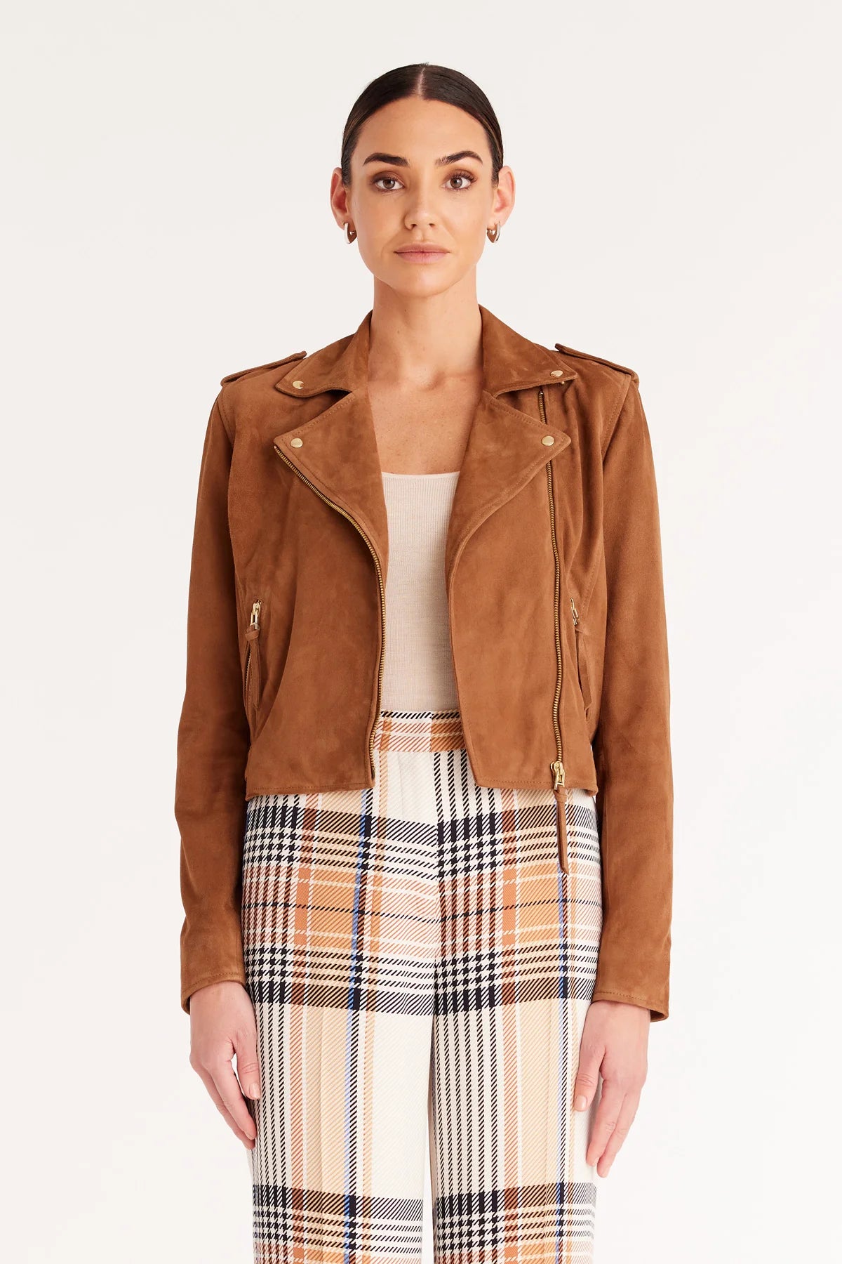 cale suede leather blouson brown