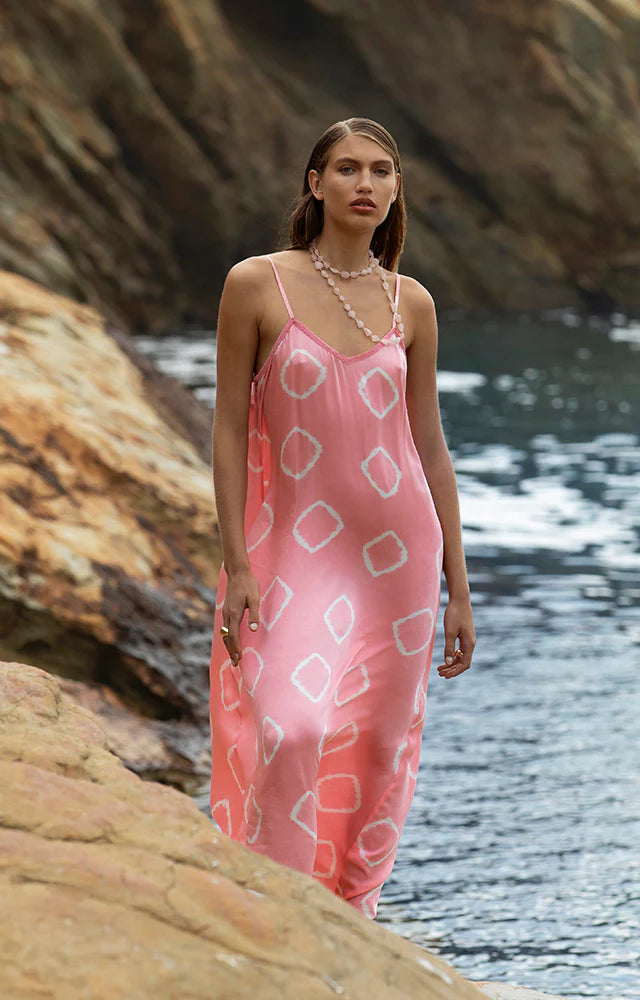 LLEW SLIP DRESS in Flamingo Cupro Pink from Oneseason