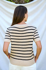 STRIPE KNIT TEE in Oat + Black from Maxted