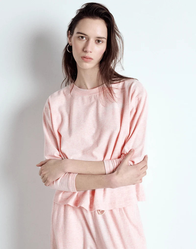 YPAWOOD LONG SLEEVE TEE YPA02B in Icing Melange by American Vintage