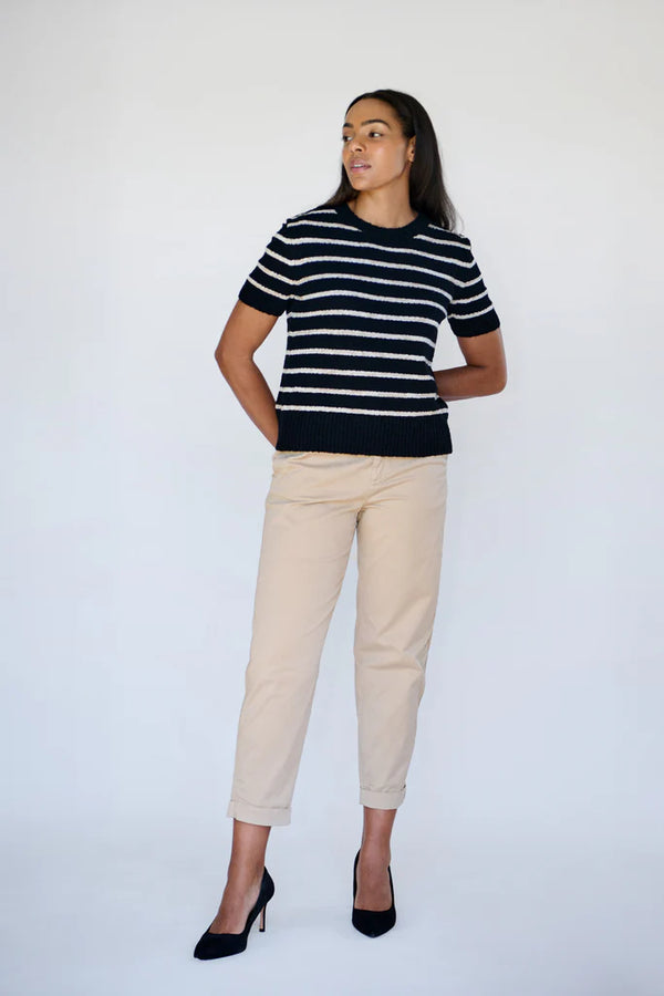 STRIPE KNIT TEE in Black + Oat from Maxted