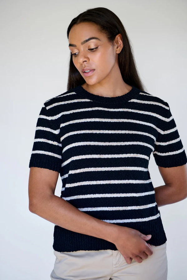 STRIPE KNIT TEE in Black + Oat from Maxted