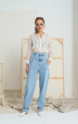 LE SILK ORGANZA SCALLOP SHIRT in Off White from Le Stripe