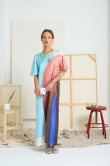 LE SILK CAPELET SLEEVE ART DRESS in Multi Colour from Le Stripe