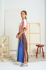 LE SILK CAPELET SLEEVE ART DRESS in Multi Colour from Le Stripe