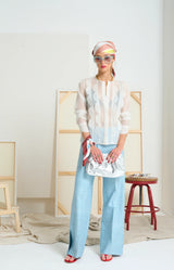 LE SILK ORGANZA SCALLOP SHIRT in Off White from Le Stripe