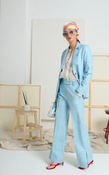 LE SILK SLUB PANT in Ciel Blue from Le Stripe