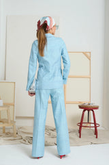 LE SILK SLUB PANT in Ciel Blue from Le Stripe