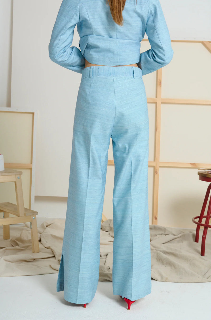 LE SILK SLUB PANT in Ciel Blue from Le Stripe