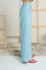 LE SILK SLUB PANT in Ciel Blue from Le Stripe