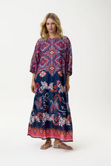 JACKIE ISOLA SUSHI VOILE MAXI DRESS in  Navy + Pink from Oneseason