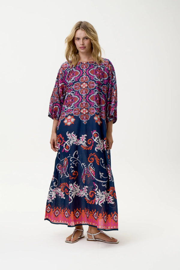 JACKIE ISOLA SUSHI VOILE MAXI DRESS in  Navy + Pink from Oneseason