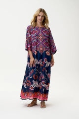 JACKIE ISOLA SUSHI VOILE MAXI DRESS in  Navy + Pink from Oneseason