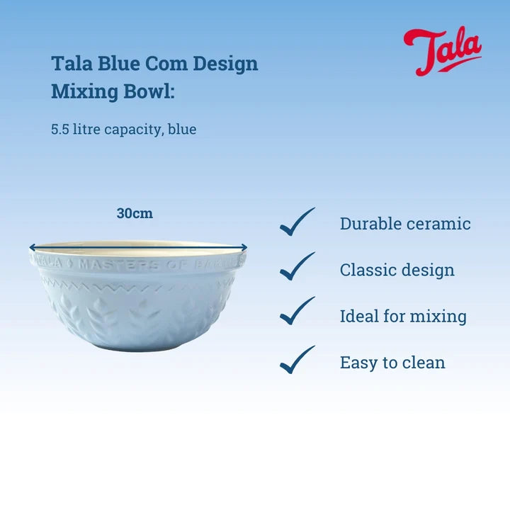 TALA STONEWARE MIXING BOWL in Pale Blue Corn Design by Tala