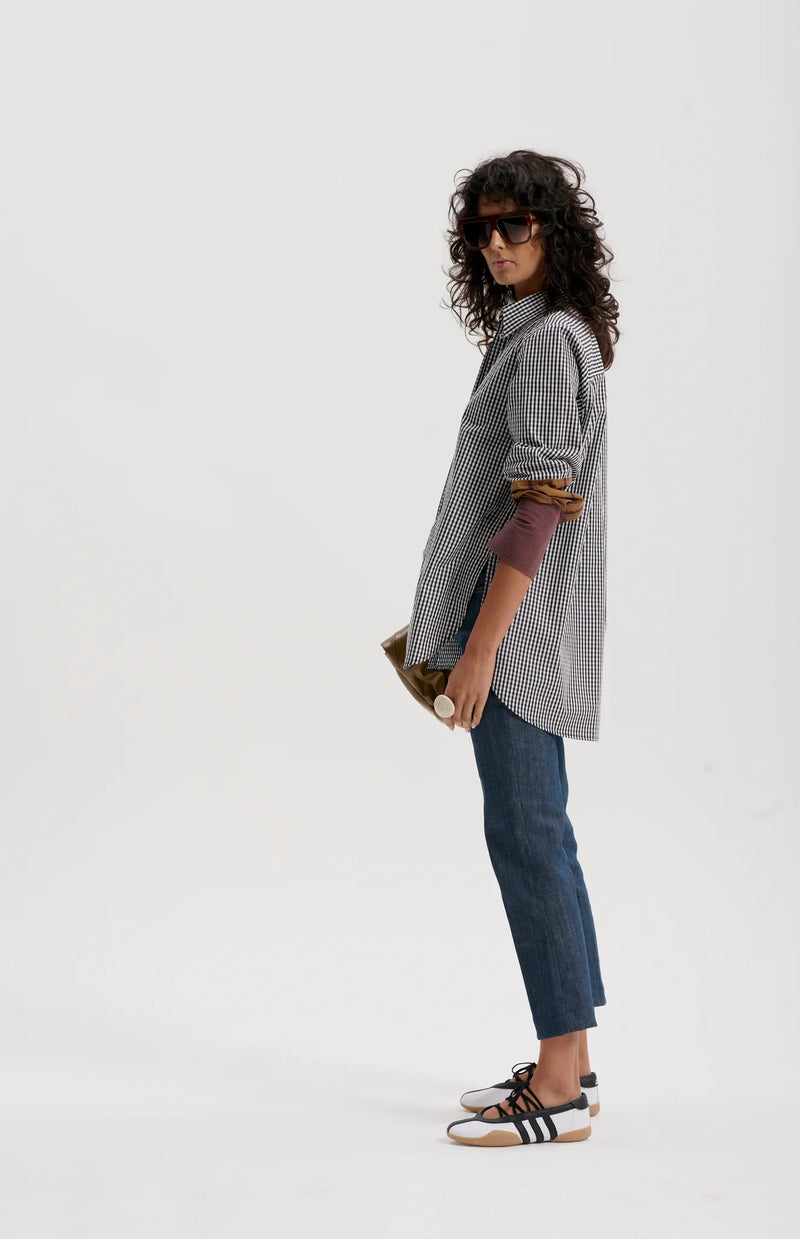 GINGHAM SHIRT WITH MIXED CUFFS | Black + White