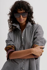 GINGHAM SHIRT WITH MIXED CUFFS | Black + White