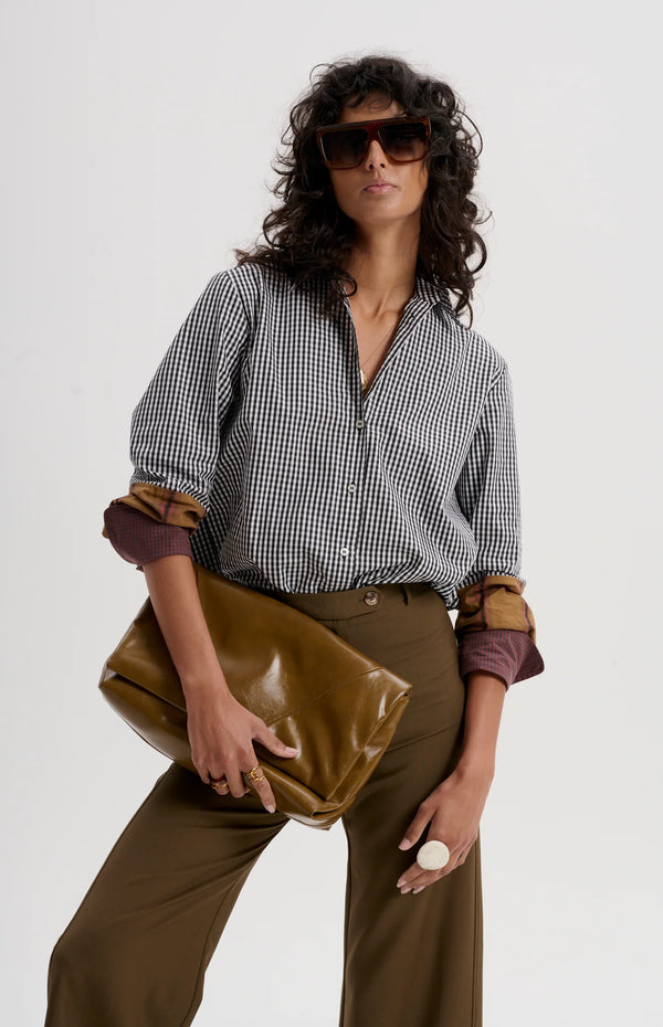 GINGHAM SHIRT WITH MIXED CUFFS | Black + White