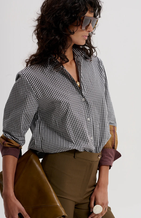 GINGHAM SHIRT WITH MIXED CUFFS | Black + White