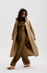 LE SILK TWILL PINSTRIPE SHIRT in Tobacco from Le Stripe