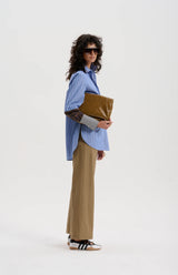 PURE MERINO WORSTED TROUSER in Pale Tabacco from Le Stripe