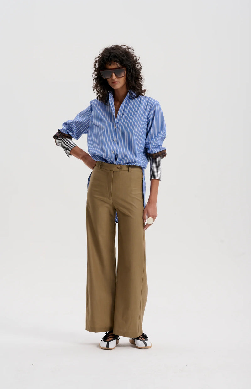 PURE MERINO WORSTED TROUSER in Pale Tabacco from Le Stripe
