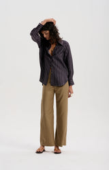 LE SILK TWILL PINSTRIPE SHIRT in Navy from Le Stripe