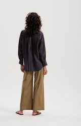 LE SILK TWILL PINSTRIPE SHIRT in Navy from Le Stripe