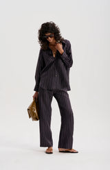 LE SILK TWILL PINSTRIPE SHIRT in Navy from Le Stripe