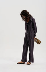 LE SILK TWILL PINSTRIPE SHIRT in Navy from Le Stripe