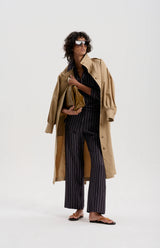 LE SILK TWILL PINSTRIPE SHIRT in Navy from Le Stripe