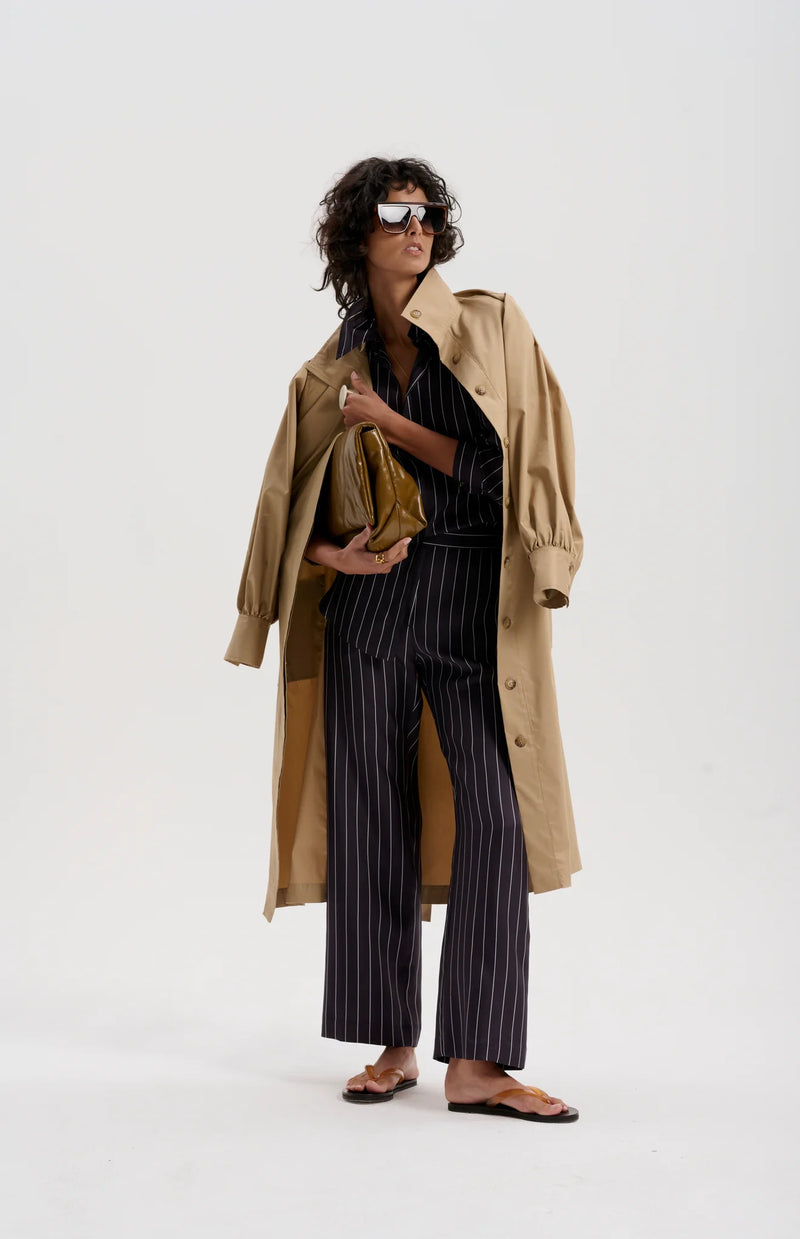 LE SILK TWILL PINSTRIPE SHIRT in Navy from Le Stripe