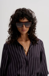 LE SILK TWILL PINSTRIPE SHIRT in Navy from Le Stripe