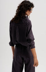 LE SILK TWILL PINSTRIPE SHIRT in Navy from Le Stripe