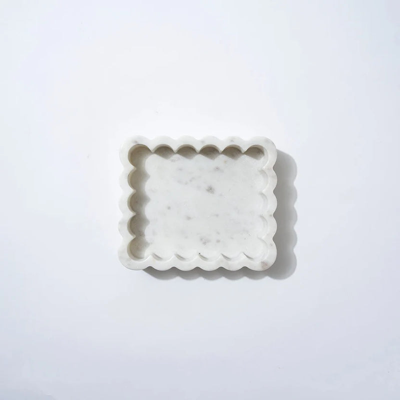 MARBLE RECTANGLE RIBBED CATCHALL in White Marle from Marmoset Found