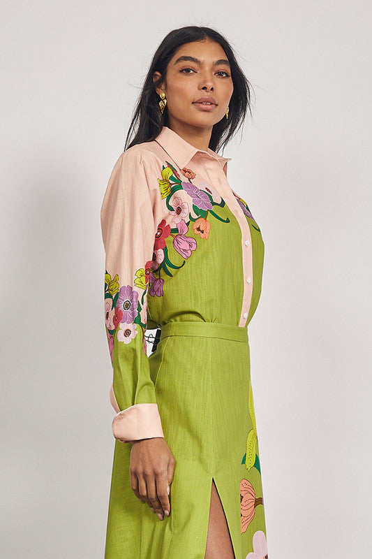 JEWEL FLORAL SHIRT  in Chartreuse from Bohemian Traders