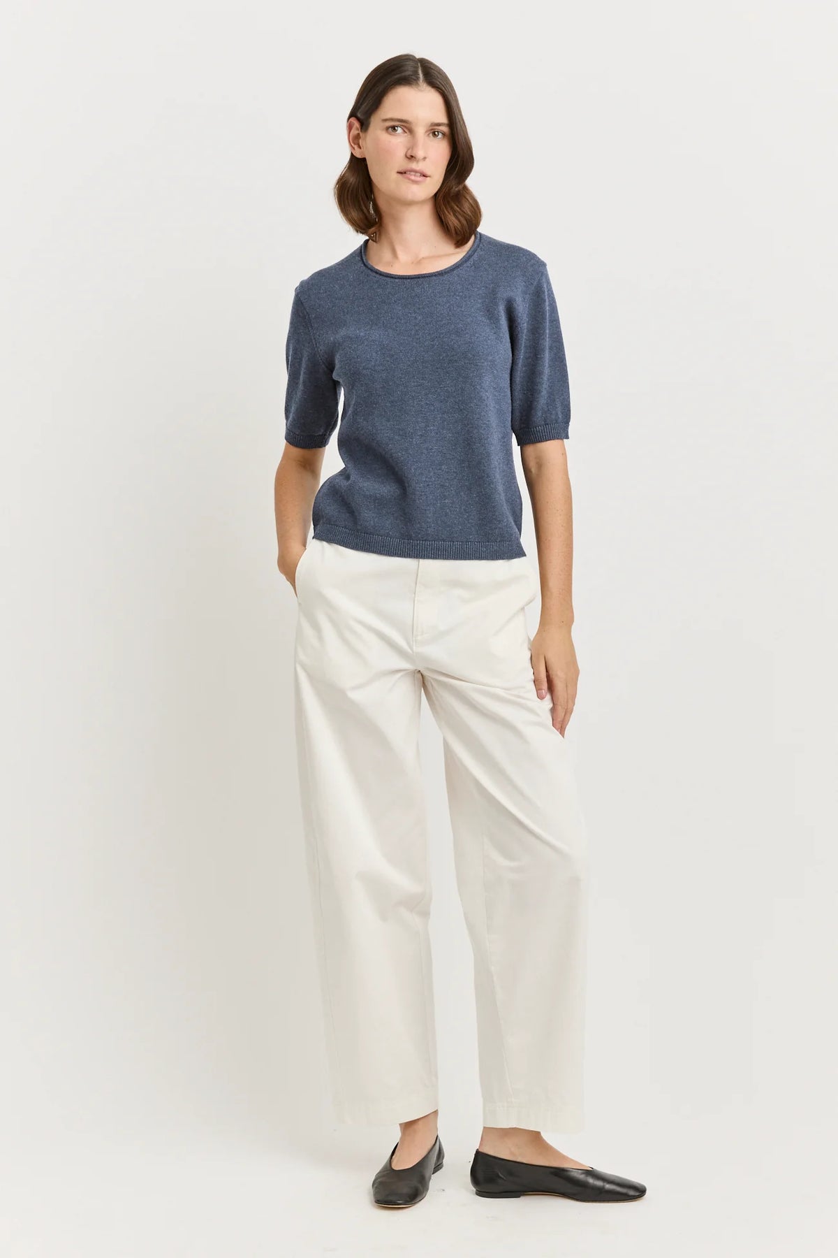 SHORT SLEEVE KNIT in Navy Melange by Toorallie at Darling & Domain