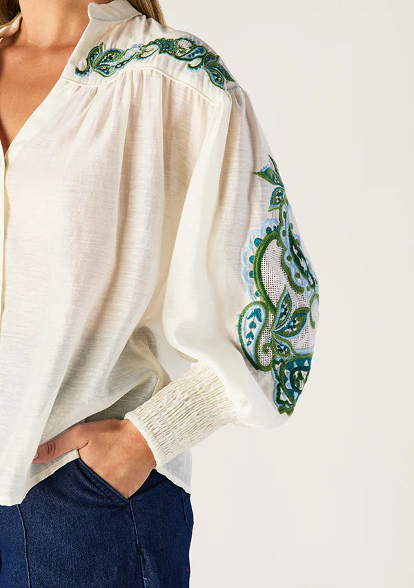 PORTO EMBROIDERY BLOUSE in Ecru from MOS The Label