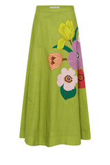 JEWEL FLORAL FULL CIRCLE SKIRT in Chartreuse from Bohemian Traders