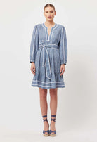 ANTIGUA LINEN VISCOSE BABYDOLL DRESS in Del Mar Stripe from Oncewas