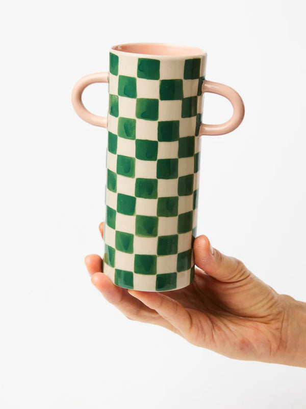 GRIFFE GREEN CHECK BUD VASE by Jones & Co