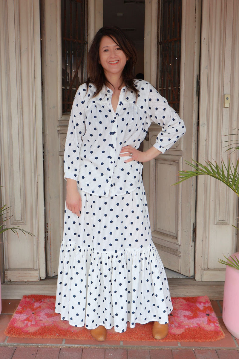 BALLET SKIRT | Polka Dot White + Navy