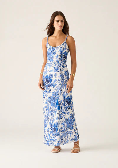 MOS The Label Adriana Maxi Dress in blue floral available from Darling and DOmain