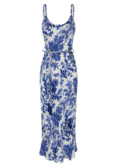 MOS The Label Adriana Maxi Dress in blue floral available from Darling and DOmain