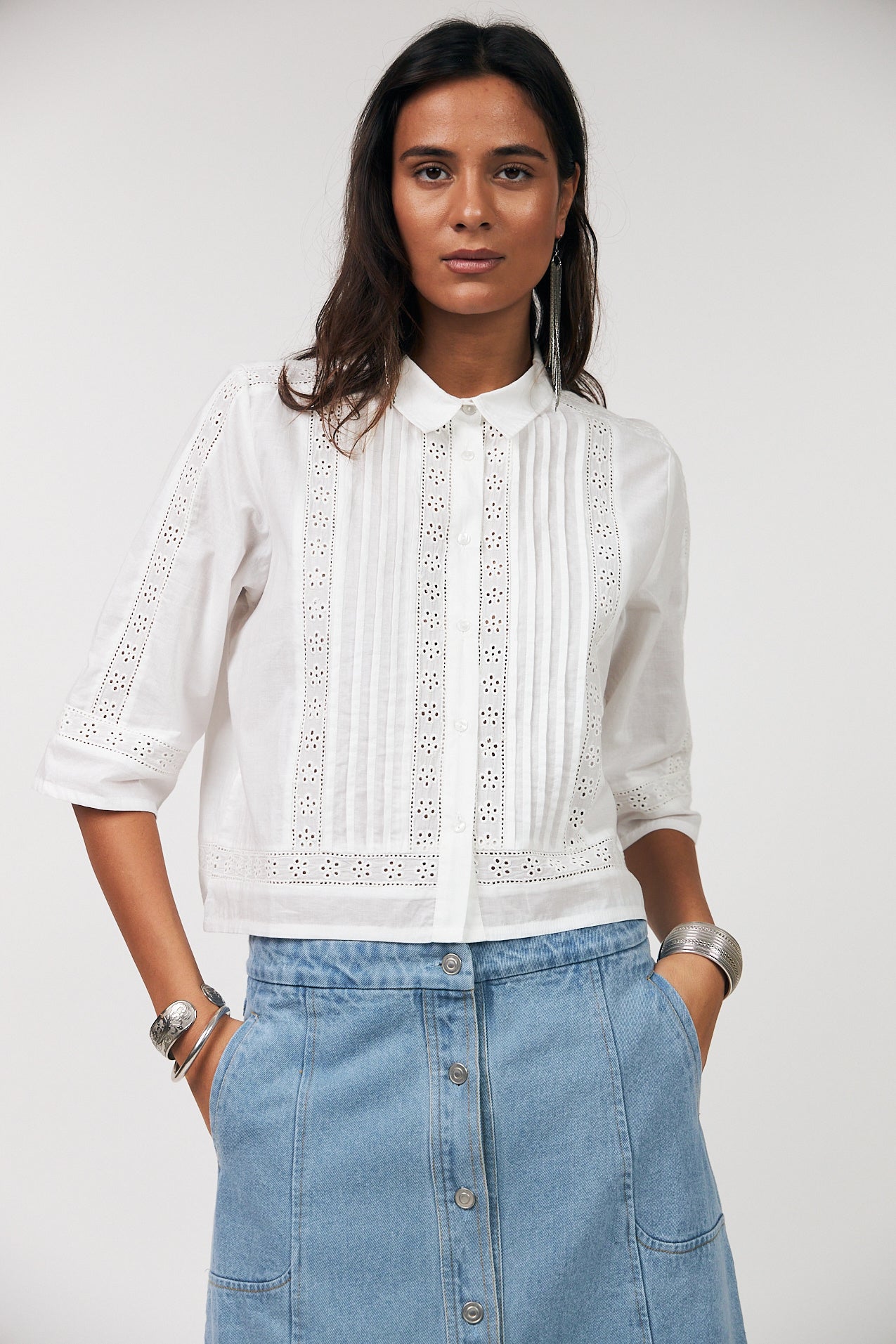 AMORA SHIRT 3/4 SLEEVE in White by Lollys Laundry