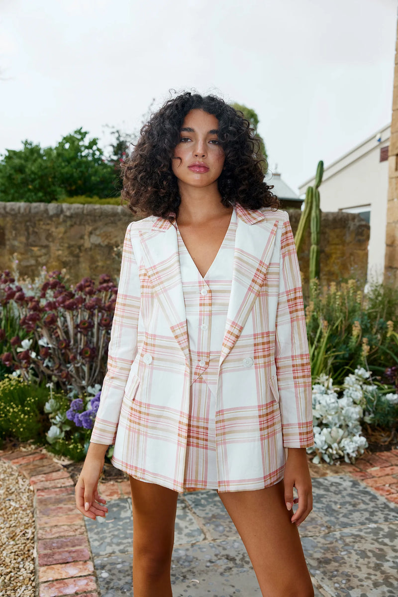 ADELINE BLAZER in Peony + Antique Plaid from Aston Studio