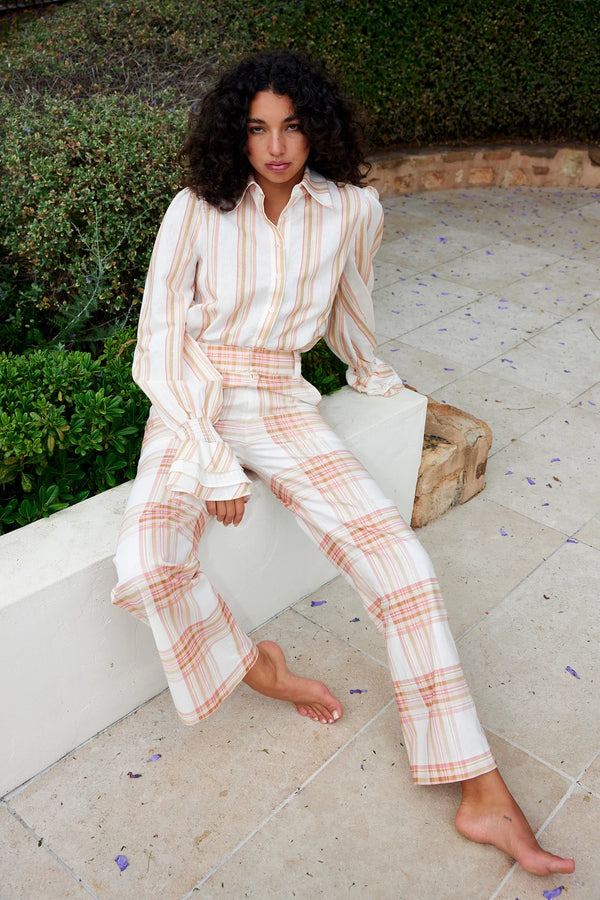 HARPER PANT in Peony + Antique Plaid from Aston Studio