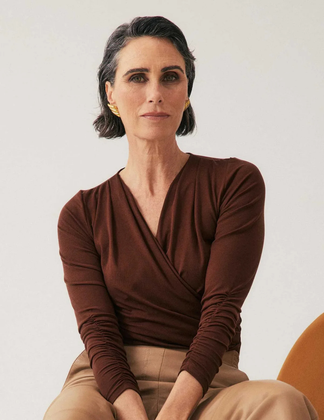 ASTER LYOCELL STRETCH WRAP TOP in Mocha by OnceWas