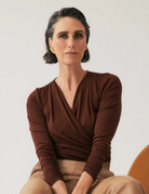 ASTER LYOCELL STRETCH WRAP TOP in Mocha by OnceWas