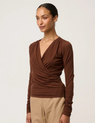 ASTER LYOCELL STRETCH WRAP TOP in Mocha by OnceWas