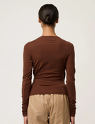 ASTER LYOCELL STRETCH WRAP TOP in Mocha by OnceWas